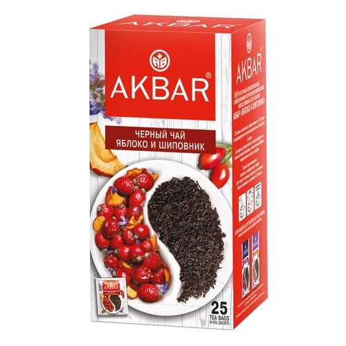 Чай Akbar Яблоко и Шиповник, черный с добавками, 25 сашетов в ЕКА