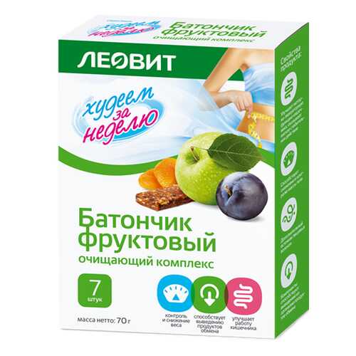 Батончик фруктовый Леовит худеем за неделю очищающий комплекс 7 штук в ЕКА