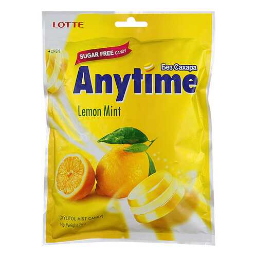 Карамель леденцовая anytime Lotte лимон и мята 74 г в ЕКА