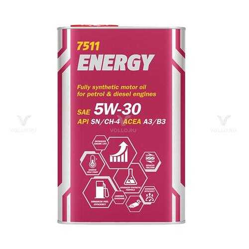 7511 MANNOL ENERGY 5W30 (SL) 1 л. (Metal) Синтетическое моторное масло 5W-30 в ЕКА