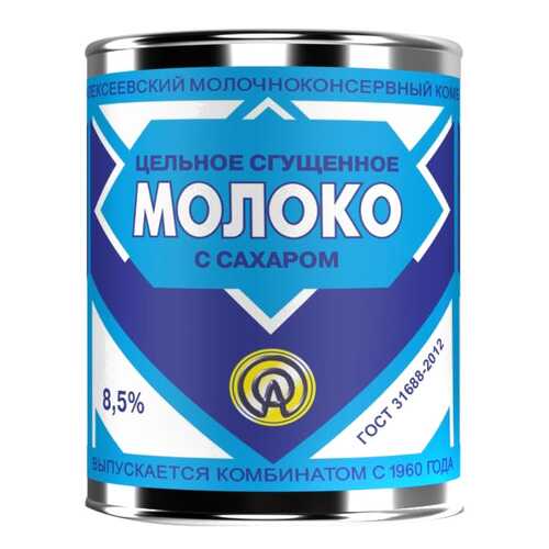 Молоко цельное сгущенное Алексеевское 8.5% с сахаром гост 380 г в ЕКА